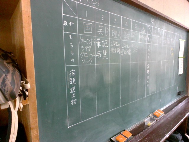 連絡黒板に係からの連絡も入ります